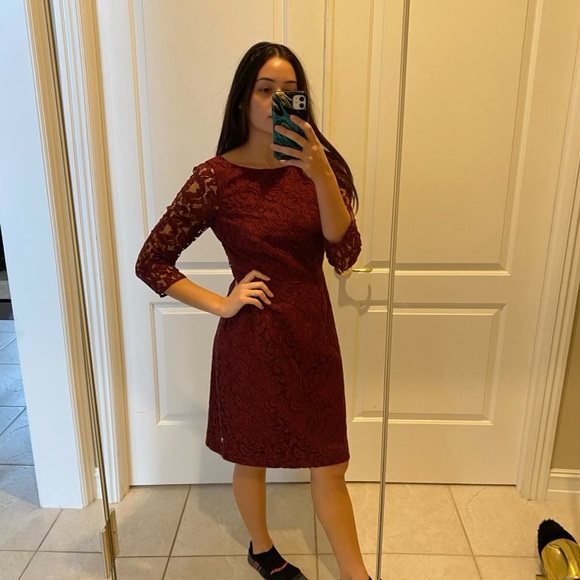 Jcrew burgundy lace dress, low back. NWT! - Picture 7 of 11
